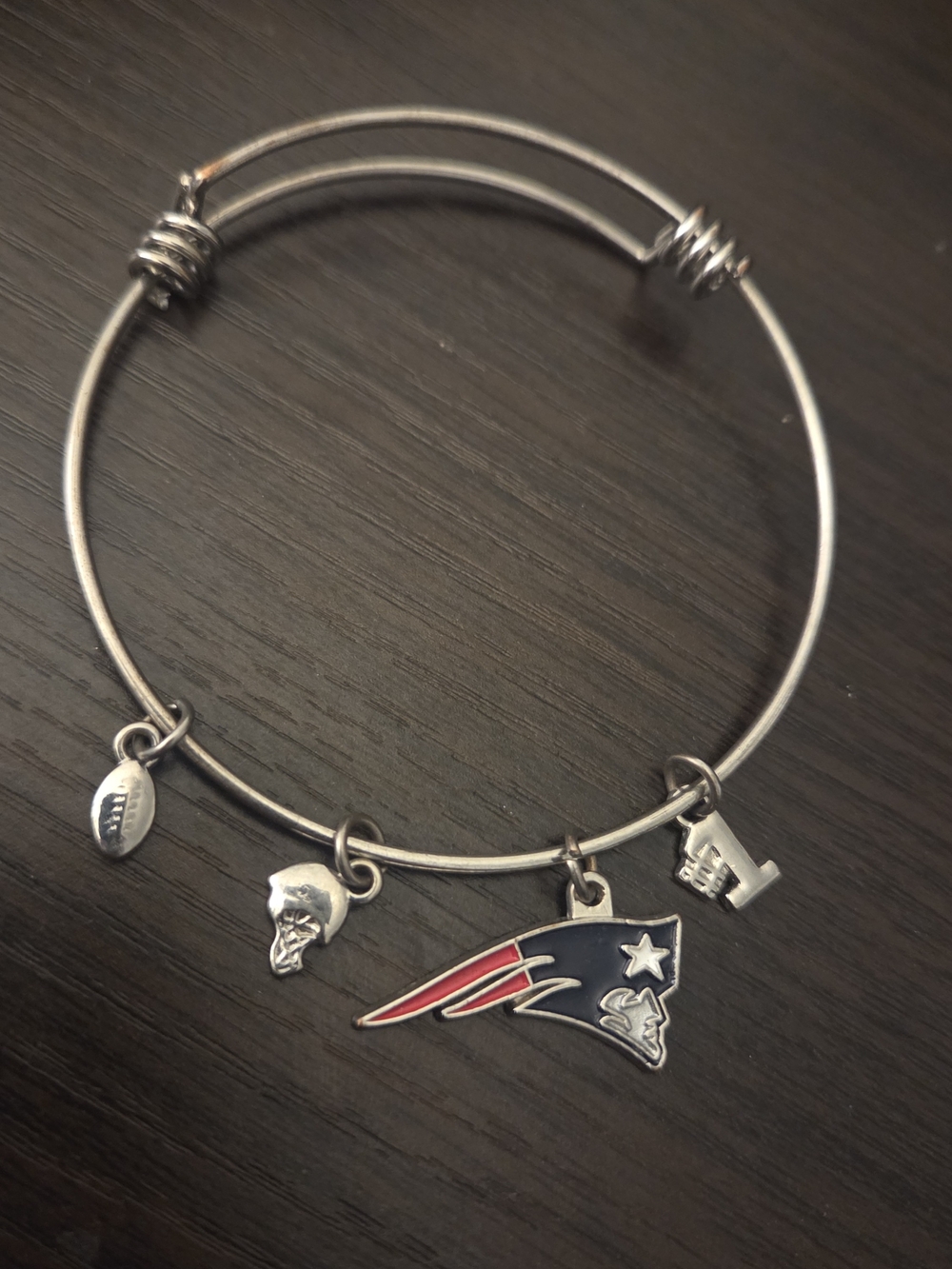 NFL Silver-Tone Charm Bracelet with Red and Blue Team Logo